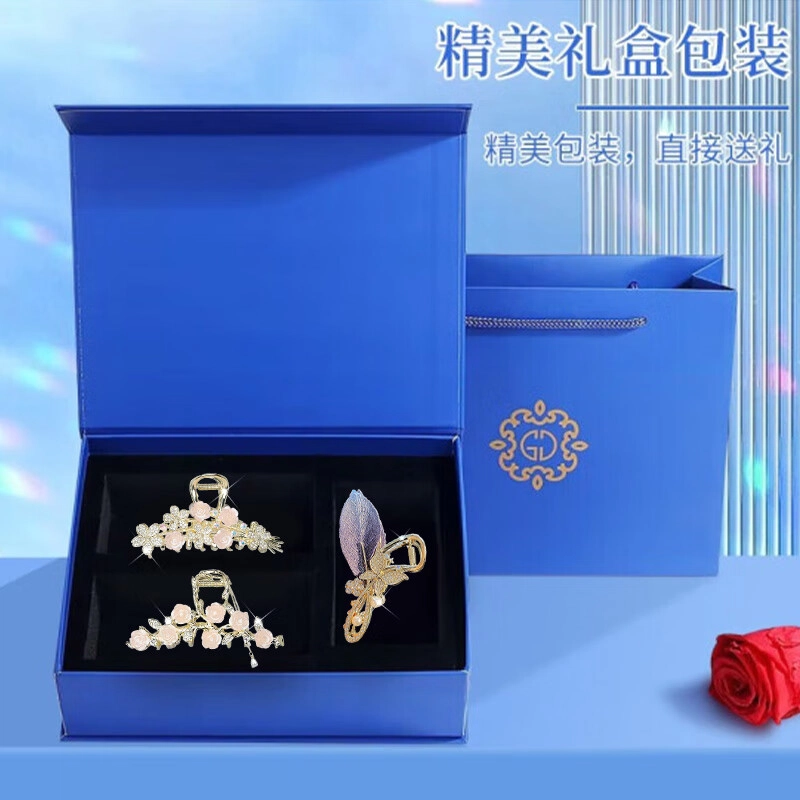 缔晶 森系优雅山茶花鲨鱼夹 清新浪漫日常通勤发饰 合金 发夹 女款
