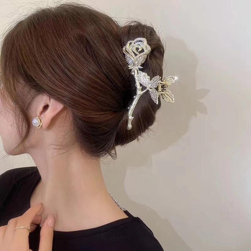 缔晶 浪漫法式鱼尾玫瑰鲨鱼夹抓夹套装 日常时尚通勤复古风发饰 合金 发夹 女款