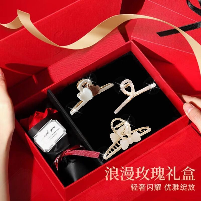 缔晶 甜美时尚气质醋酸鲨鱼夹套装 浪漫爱心蝴蝶结 合金 发夹 女款