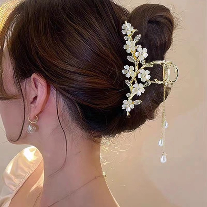 缔晶 森系浪漫蝴蝶花朵流苏鲨鱼夹 通勤时尚百搭发饰 合金 发夹 女款