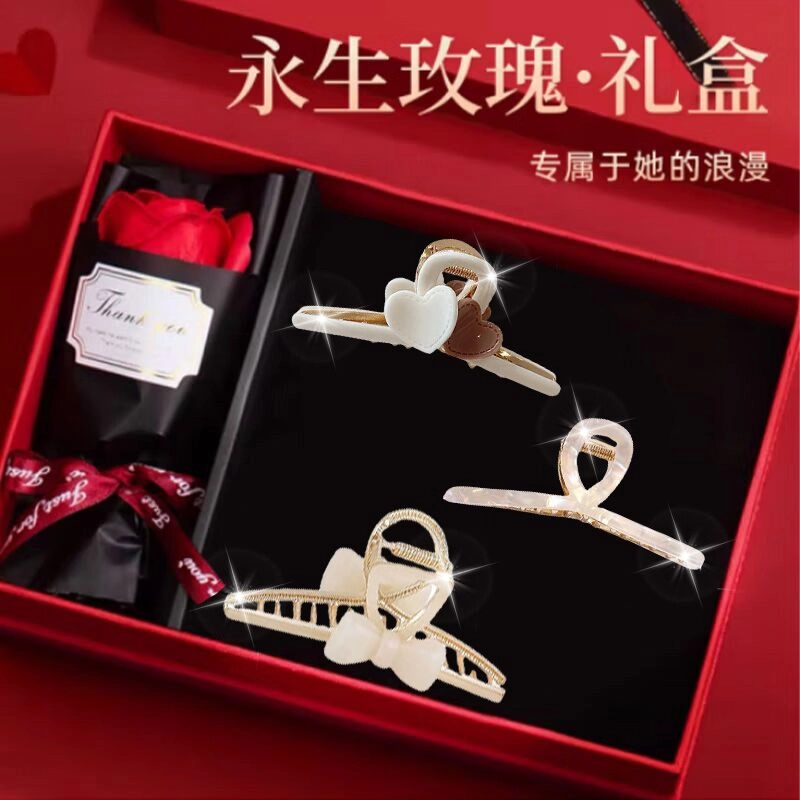 缔晶 甜美时尚气质醋酸鲨鱼夹套装 浪漫爱心蝴蝶结 合金 发夹 女款