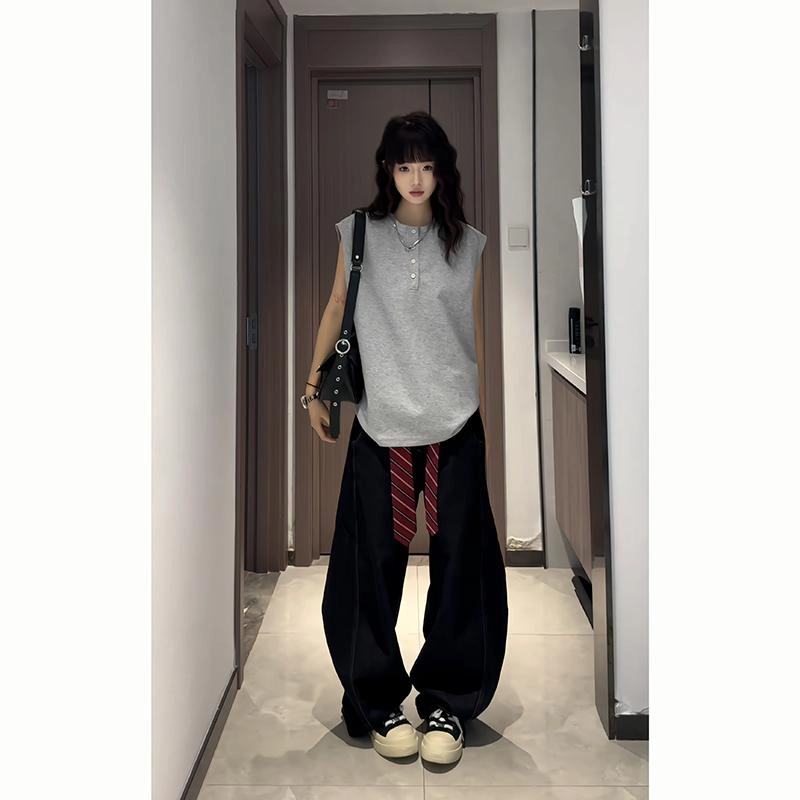 颂希尔 重磅复古美式潮牌运动坎肩背心 男女同款