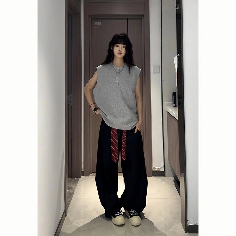 颂希尔 重磅复古美式潮牌运动坎肩背心 男女同款