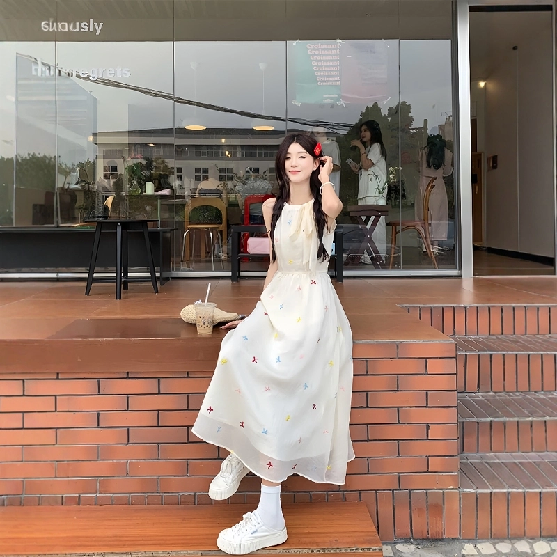 依钗 法式浪漫碎花甜美气质百搭裙装无袖连衣裙 女款