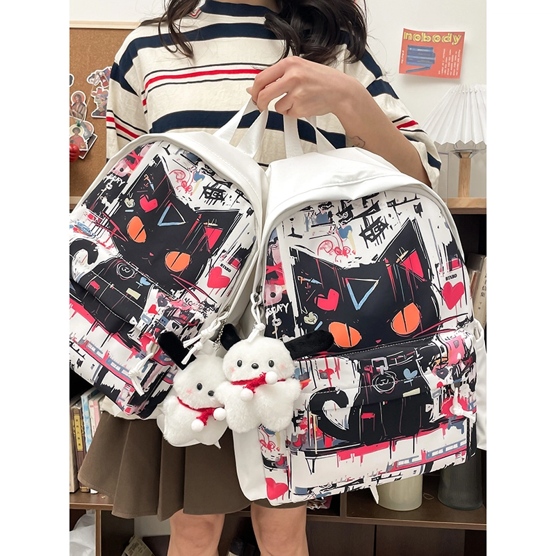 行途 书包初中高颜值小众涂鸦日系原宿尼龙可爱少女学生双肩包大容量背包 男女同款情侣款 多色
