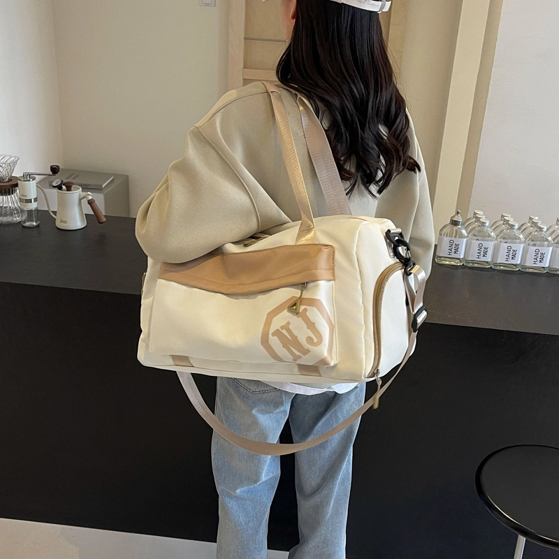 行途 大容量拼色设计 织物 手提健身包 大号 男女同款情侣款 黑色/米白色/蓝色/粉色/卡其色
