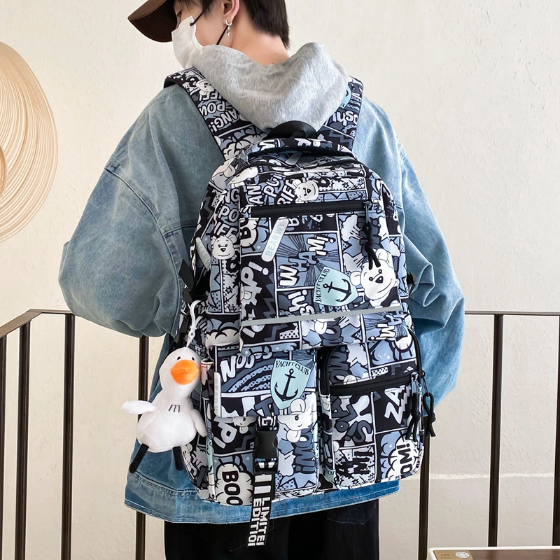 行途 潮酷时尚迷彩涂鸦校园背包港风大学生书包潮 尼龙 双肩包 常规 男女同款情侣款 黑色/红色/蓝色/紫色