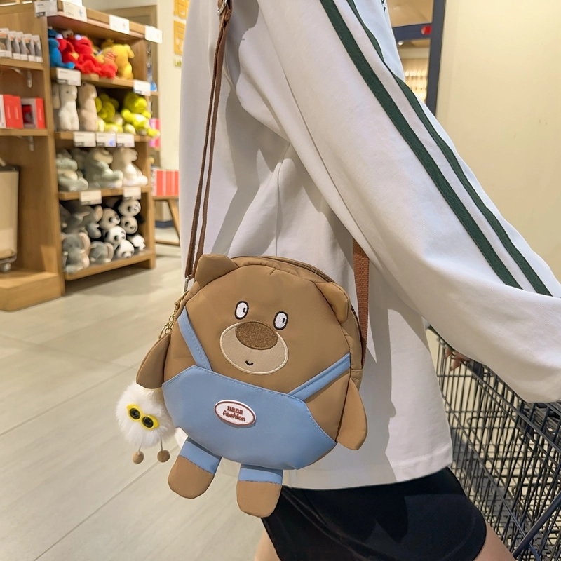 可爱小狗带挂件卡通 尼龙 单肩包斜挎包 常规 女款 黑色/白色/卡其色/棕色