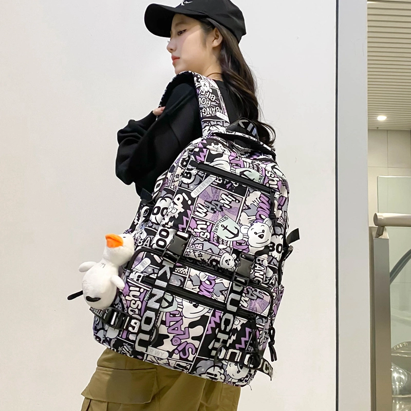 行途 学生大容量初高中校园轻便减压外出旅行 尼龙 双肩包 男女同款情侣款 黑色/红色/蓝色/紫色