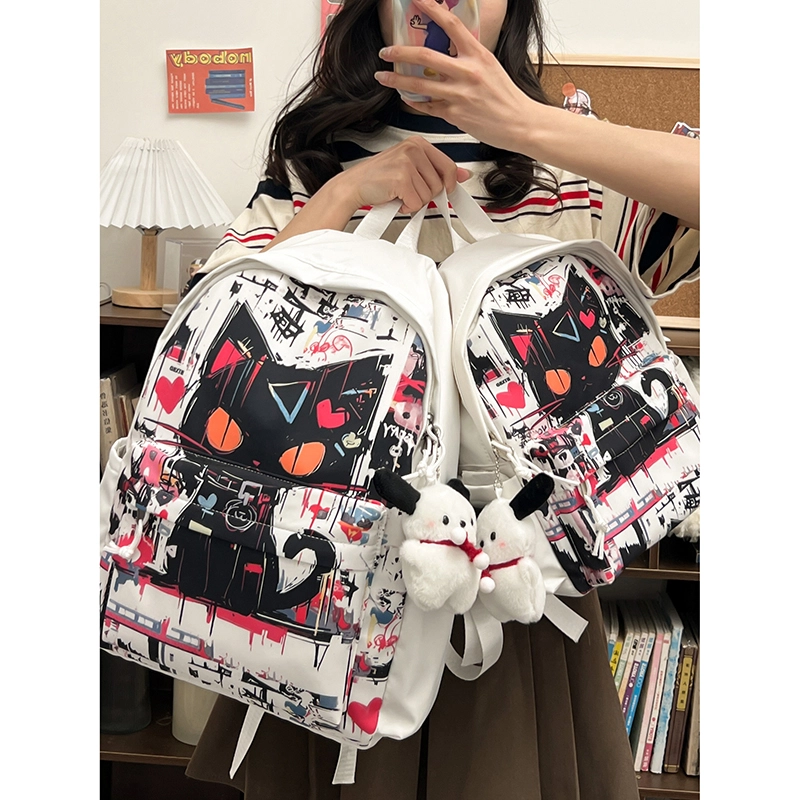 行途 书包初中高颜值小众涂鸦日系原宿尼龙可爱少女学生双肩包大容量背包 男女同款情侣款 多色