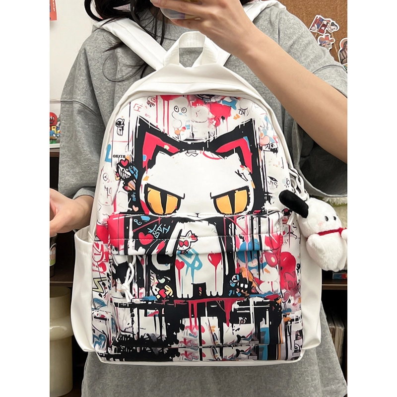 行途 书包初中高颜值小众涂鸦日系原宿尼龙可爱少女学生双肩包大容量背包 男女同款情侣款 多色