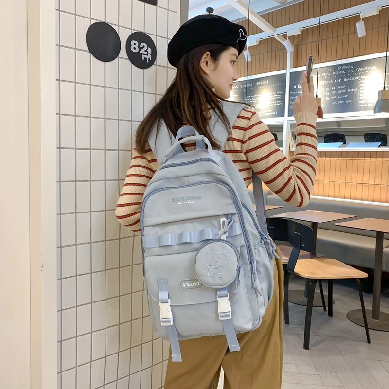 行途双肩包女款韩版百搭大容量初高中大学生书包休闲简约旅行背包尼龙多色