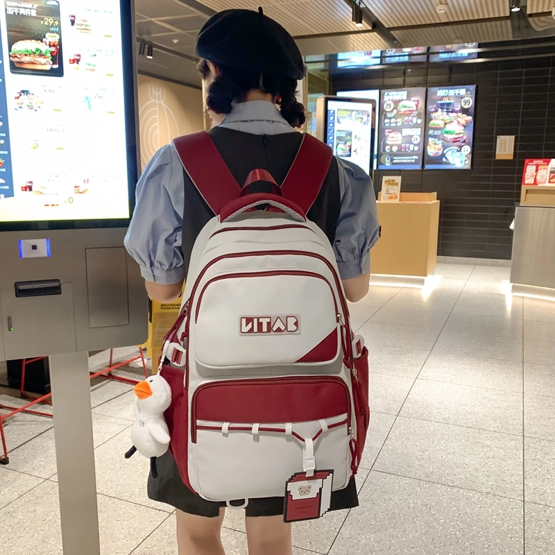 行途 韩版简约大容量中学生初中生减负高中 尼龙 双肩包 女款 黑色/桔色/红色/卡其色/绿色
