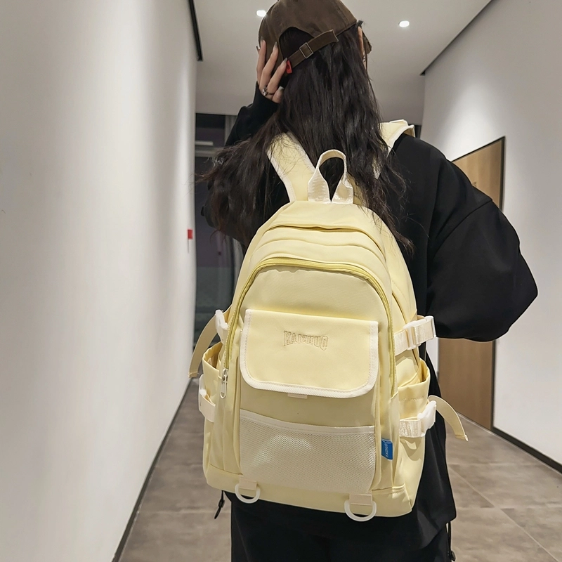 行途 韩版学生书包初高中生简约背包高颜值纯色 尼龙 双肩包 常规 男女同款情侣款 黑色/白色/绿色/黄色