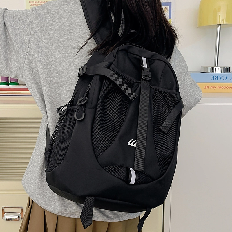 行途 轻便背包通勤女包大学生韩版背包 尼龙 双肩包 常规 男女同款情侣款 黑色/灰色