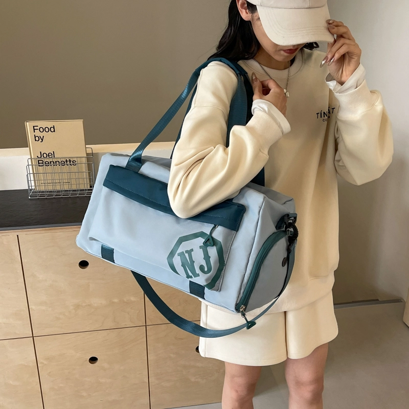 行途 大容量拼色设计 织物 手提健身包 大号 男女同款情侣款 黑色/米白色/蓝色/粉色/卡其色