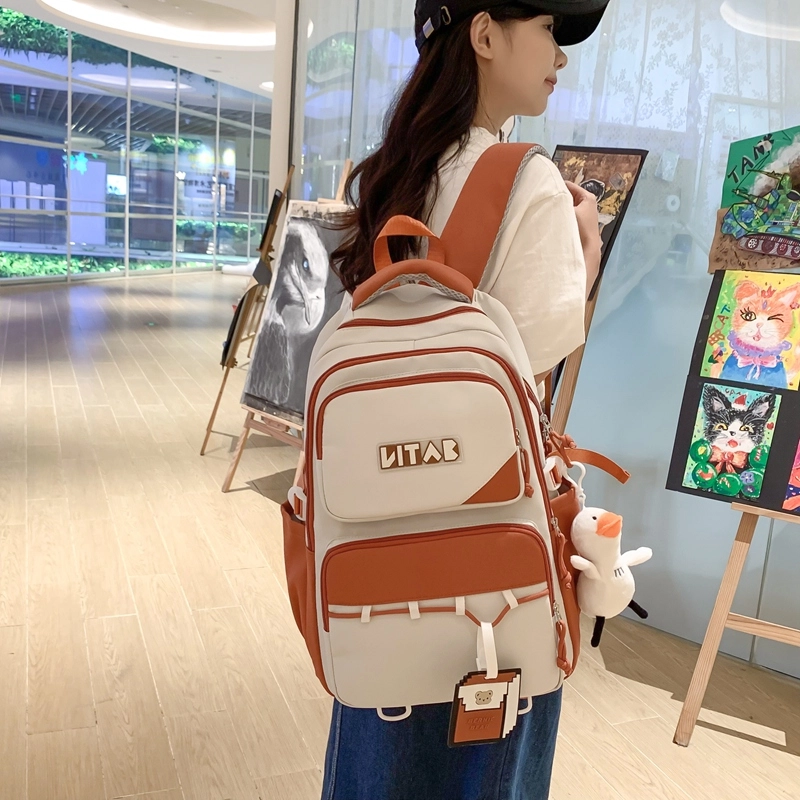 行途 韩版简约大容量中学生初中生减负高中 尼龙 双肩包 女款 黑色/桔色/红色/卡其色/绿色