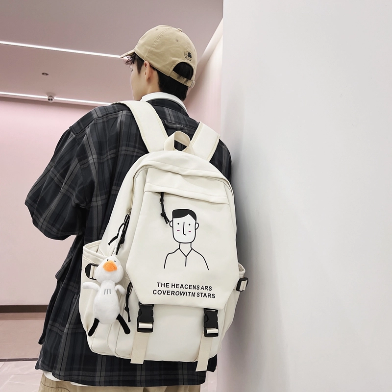 行途 日系大容量运动休闲初中生高中大学生校园 尼龙 书包双肩包 常规 男女同款情侣款 黑色/白色