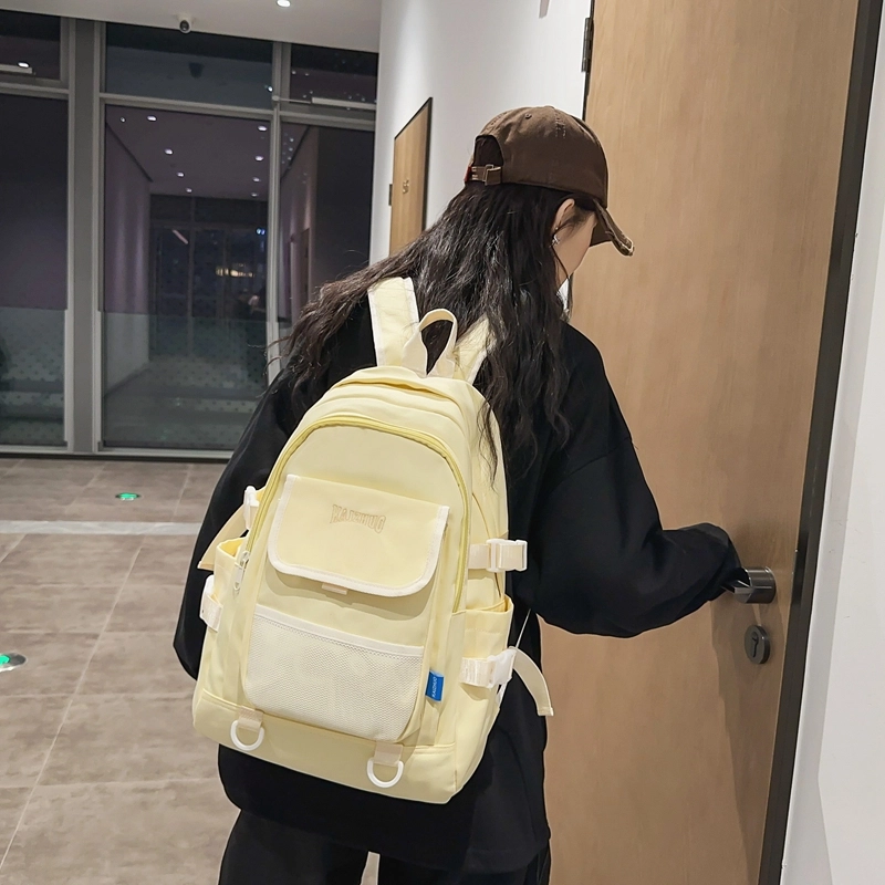 行途 韩版学生书包初高中生简约背包高颜值纯色 尼龙 双肩包 常规 男女同款情侣款 黑色/白色/绿色/黄色