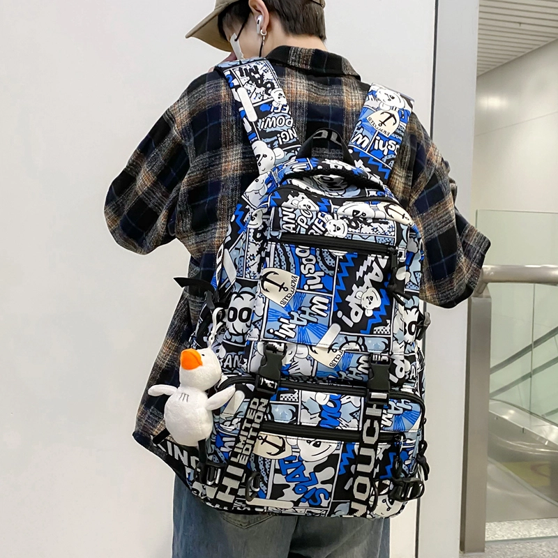 行途 学生大容量初高中校园轻便减压外出旅行 尼龙 双肩包 男女同款情侣款 黑色/红色/蓝色/紫色