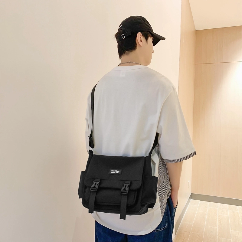 行途 日系原宿复古百搭 尼龙 斜挎包 男女同款情侣款 黑色/白色/灰色