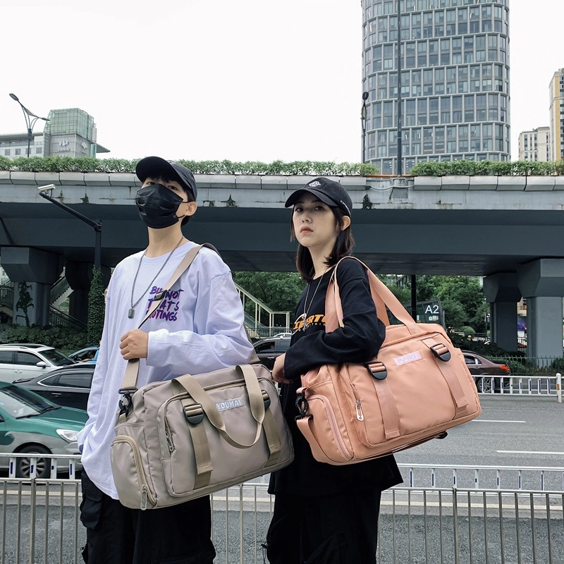 行途 干湿分离运动训练瑜伽包带鞋位大容量旅行手提防泼水斜挎包 尼龙 健身包 中号 男女同款情侣款 黑色/卡其色/黄色/粉色/红色