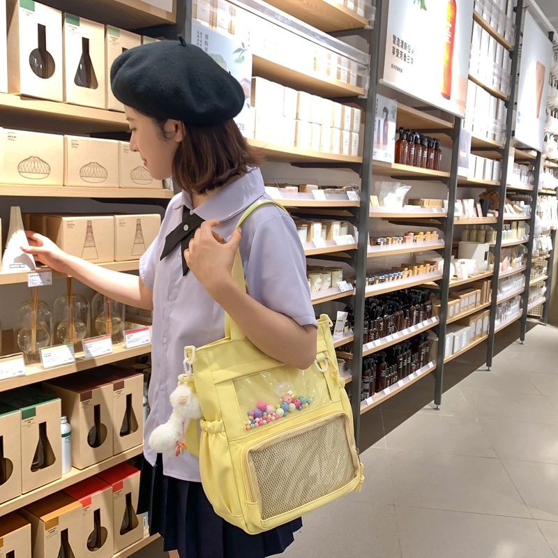 行途 简约时尚校园初中生大容量背包可爱托特包 涤棉 单肩斜挎包 女款 黑色/白色/卡其色/蓝色/黄色/紫色