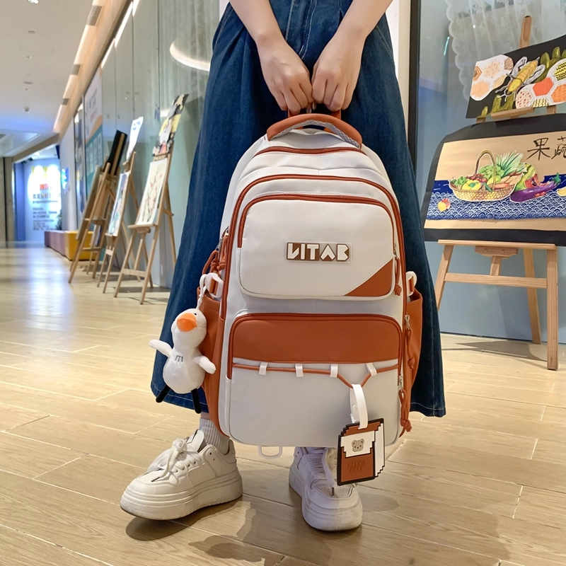 行途 韩版简约大容量中学生初中生减负高中 尼龙 双肩包 女款 黑色/桔色/红色/卡其色/绿色