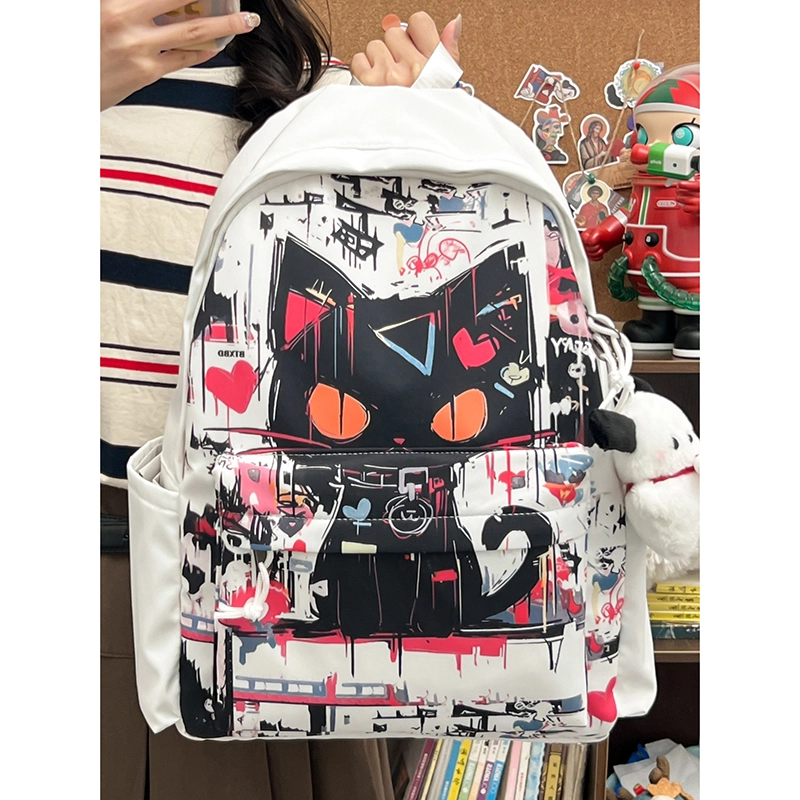 行途 书包初中高颜值小众涂鸦日系原宿尼龙可爱少女学生双肩包大容量背包 男女同款情侣款 多色