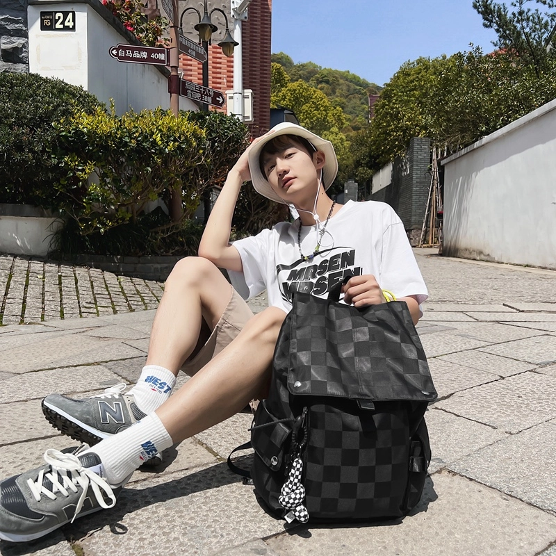 行途 休闲大容量多功能 尼龙 双肩包 常规 男女同款情侣款 黑色/白色