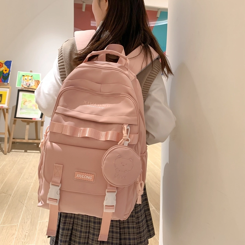 行途双肩包女款韩版百搭大容量初高中大学生书包休闲简约旅行背包尼龙多色