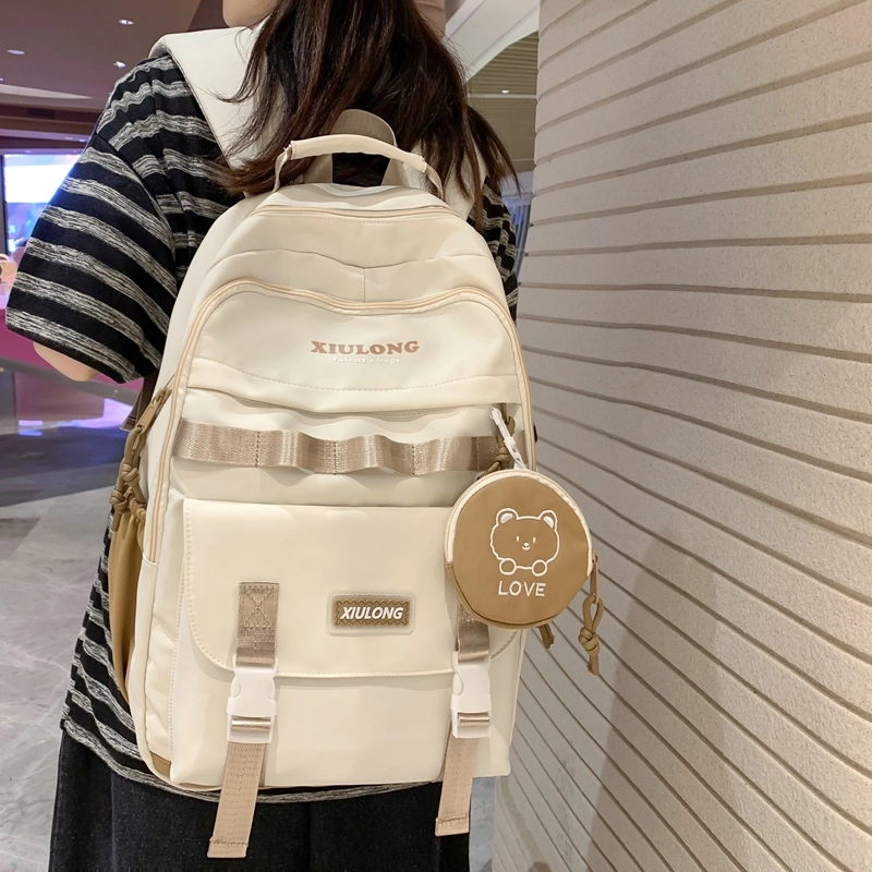行途双肩包女款韩版百搭大容量初高中大学生书包休闲简约旅行背包尼龙多色