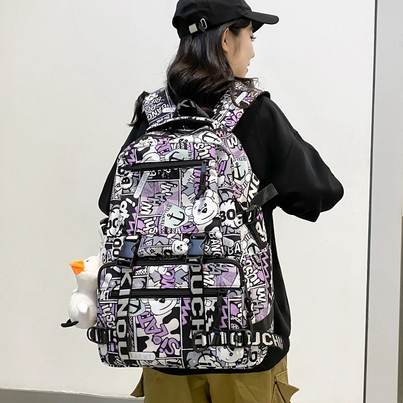 行途 学生大容量初高中校园轻便减压外出旅行 尼龙 双肩包 男女同款情侣款 黑色/红色/蓝色/紫色