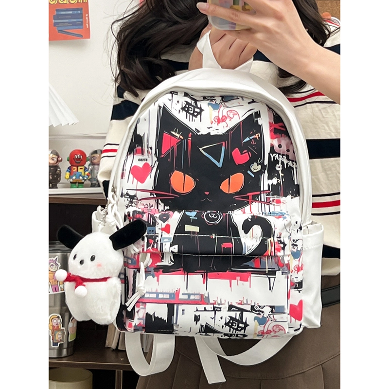 行途 书包初中高颜值小众涂鸦日系原宿尼龙可爱少女学生双肩包大容量背包 男女同款情侣款 多色