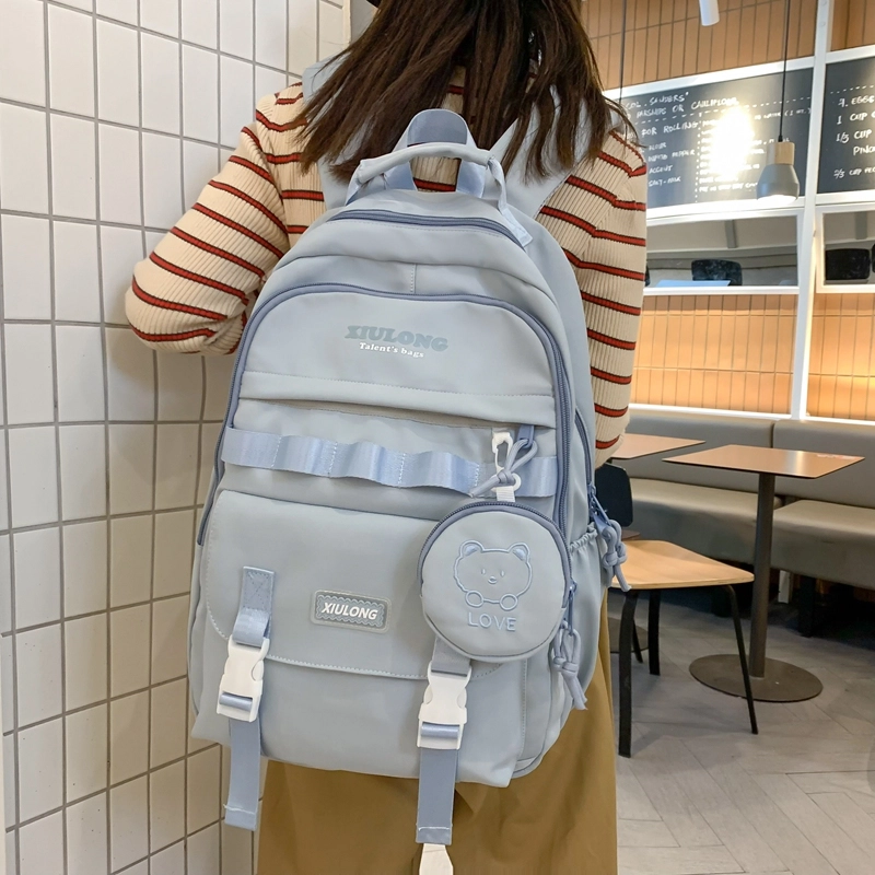 行途双肩包女款韩版百搭大容量初高中大学生书包休闲简约旅行背包尼龙多色