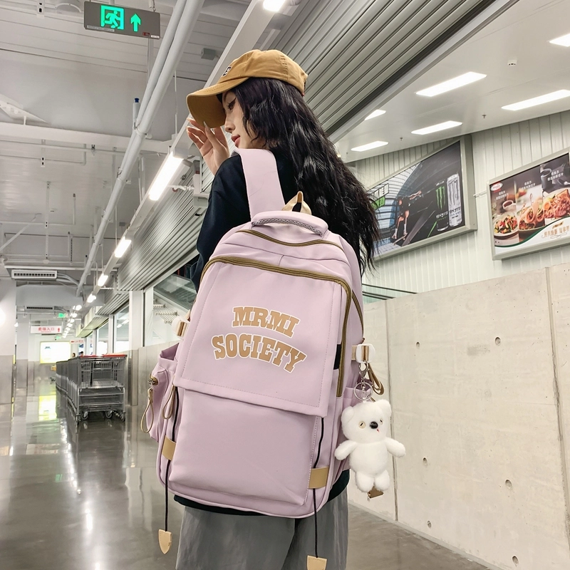 行途 大容量美式简约休闲 尼龙 背包双肩包 常规 男女同款情侣款 黑色/白色/蓝色/紫色/红色