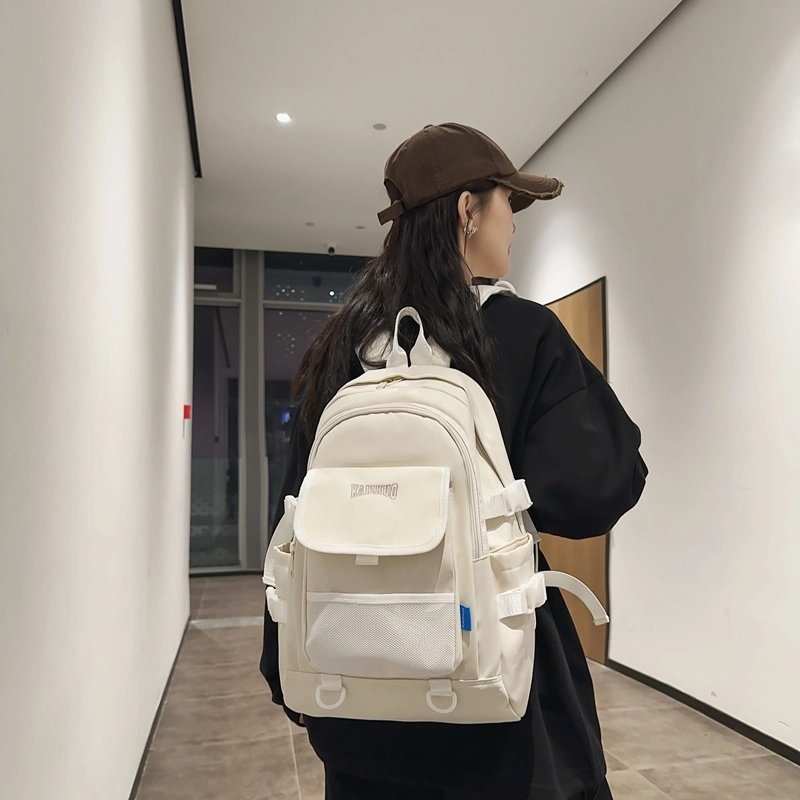 行途 韩版学生书包初高中生简约背包高颜值纯色 尼龙 双肩包 常规 男女同款情侣款 黑色/白色/绿色/黄色