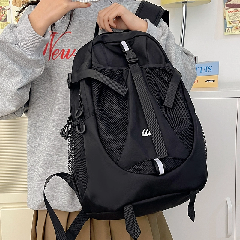 行途 轻便背包通勤女包大学生韩版背包 尼龙 双肩包 常规 男女同款情侣款 黑色/灰色