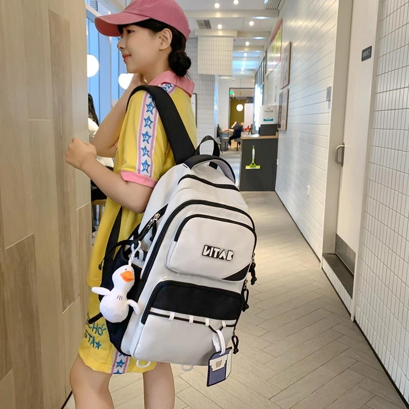 行途 韩版简约大容量中学生初中生减负高中 尼龙 双肩包 女款 黑色/桔色/红色/卡其色/绿色