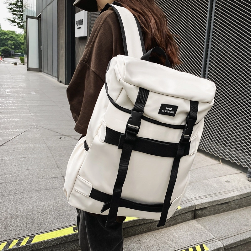 行途 简约休闲大容量 尼龙 双肩包 男女同款情侣款 黑色/酒红色/白色