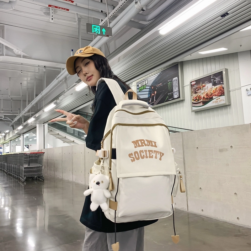 行途 大容量美式简约休闲 尼龙 背包双肩包 常规 男女同款情侣款 黑色/白色/蓝色/紫色/红色