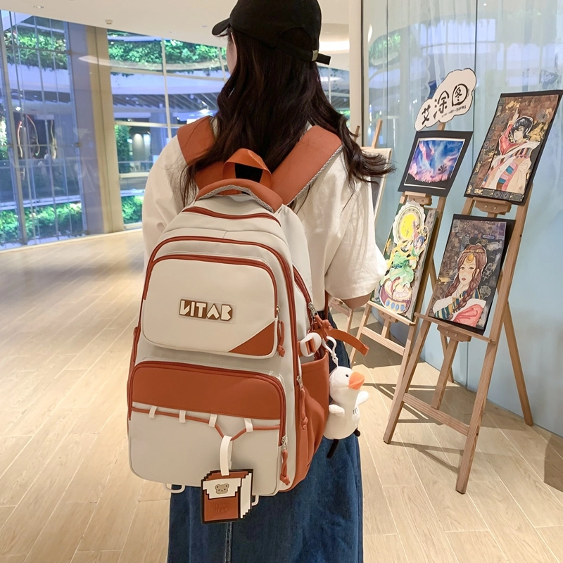 行途 韩版简约大容量中学生初中生减负高中 尼龙 双肩包 女款 黑色/桔色/红色/卡其色/绿色