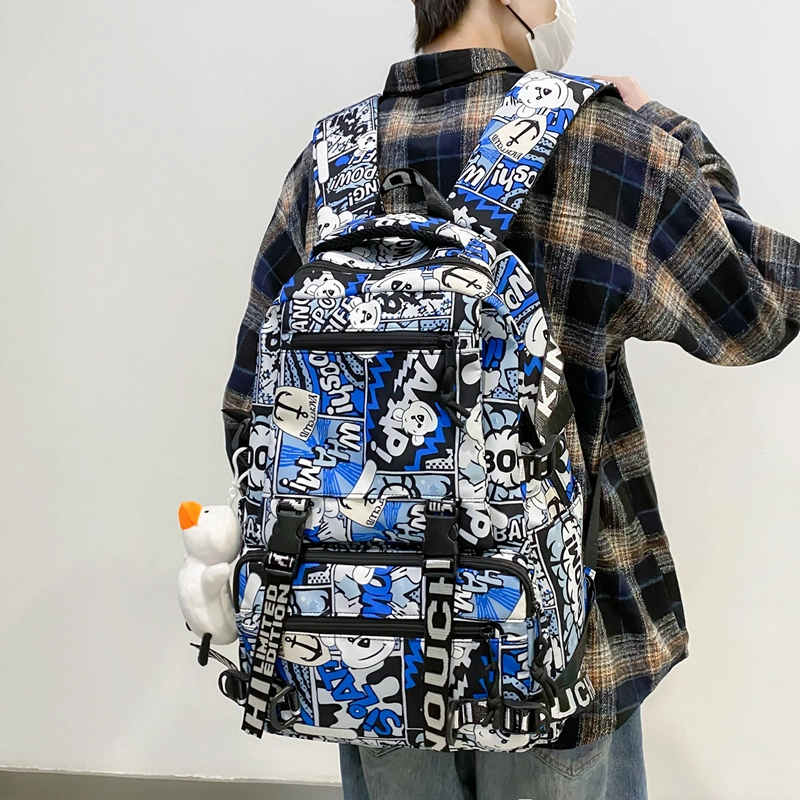 行途 学生大容量初高中校园轻便减压外出旅行 尼龙 双肩包 男女同款情侣款 黑色/红色/蓝色/紫色
