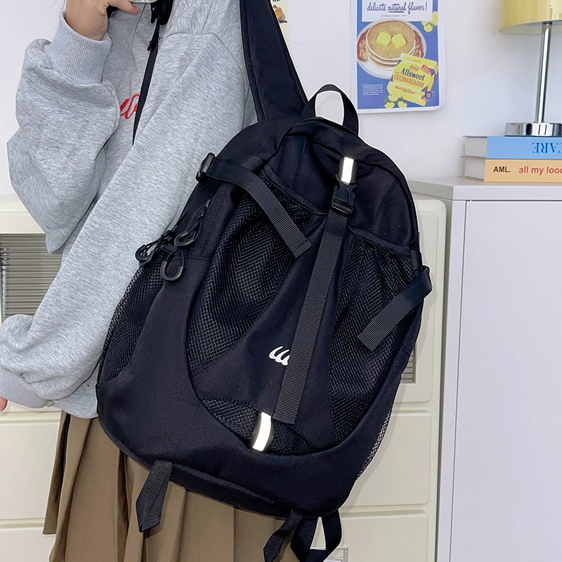 行途 轻便背包通勤女包大学生韩版背包 尼龙 双肩包 常规 男女同款情侣款 黑色/灰色
