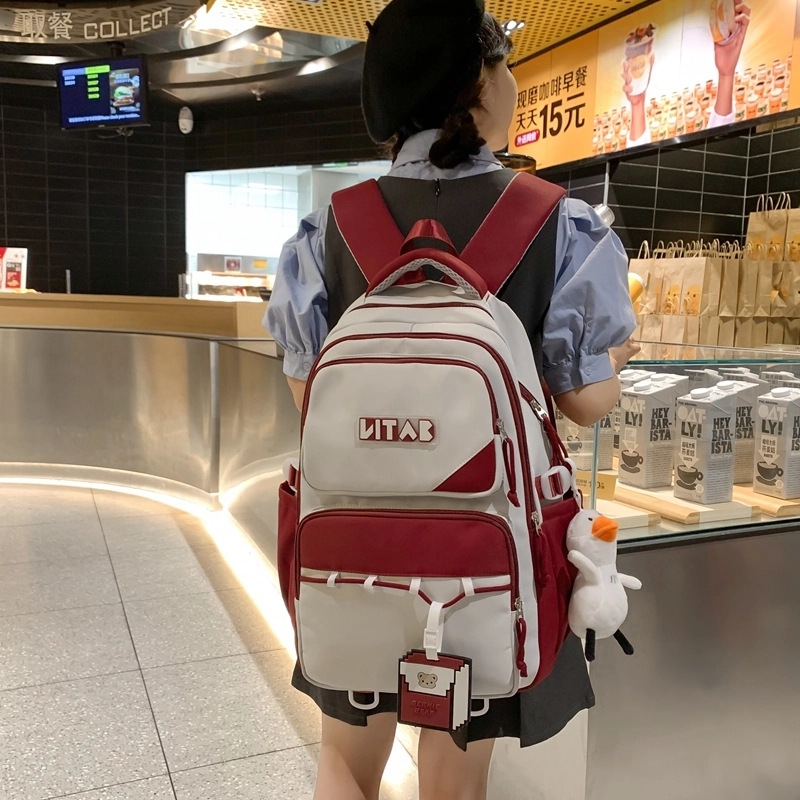 行途 韩版简约大容量中学生初中生减负高中 尼龙 双肩包 女款 黑色/桔色/红色/卡其色/绿色