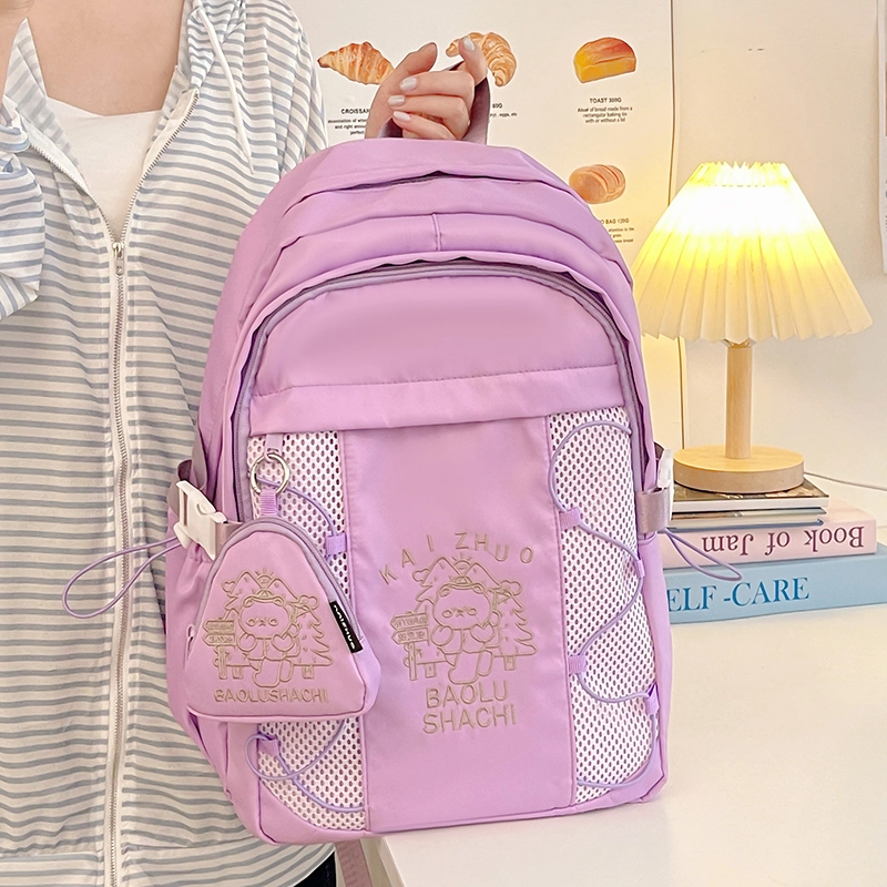 行途 百搭轻便休闲简约 尼龙 双肩包 女款 粉色/蓝色/黑色/紫色/米白色