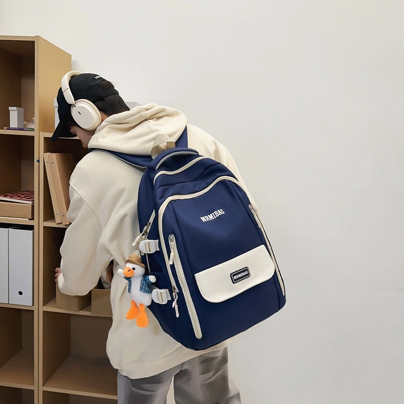 行途 韩版时尚大容量港风休闲小标校园学生 书包背包双肩包 尼龙 男女同款情侣款 多色