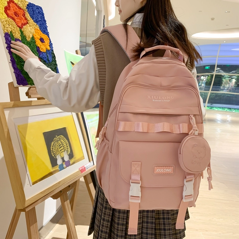 行途双肩包女款韩版百搭大容量初高中大学生书包休闲简约旅行背包尼龙多色