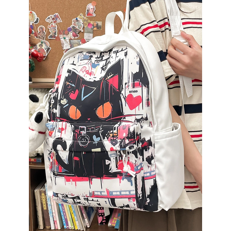 行途 书包初中高颜值小众涂鸦日系原宿尼龙可爱少女学生双肩包大容量背包 男女同款情侣款 多色