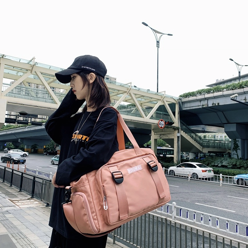 行途 干湿分离运动训练瑜伽包带鞋位大容量旅行手提防泼水斜挎包 尼龙 健身包 中号 男女同款情侣款 黑色/卡其色/黄色/粉色/红色